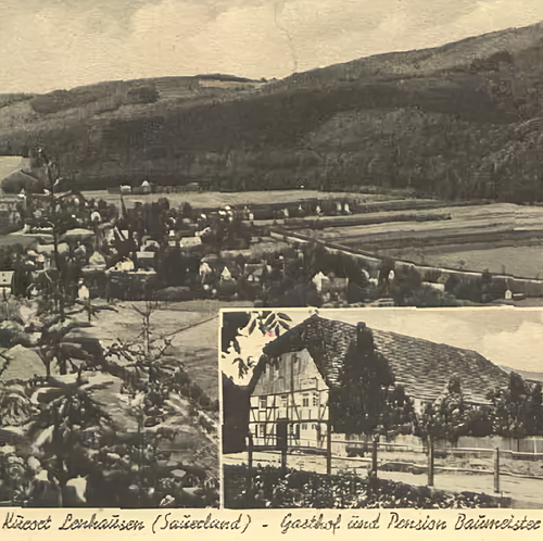 Ausschnitt aus Ansichtskarte "Kurort Lenhausen - Gasthof Baumeister